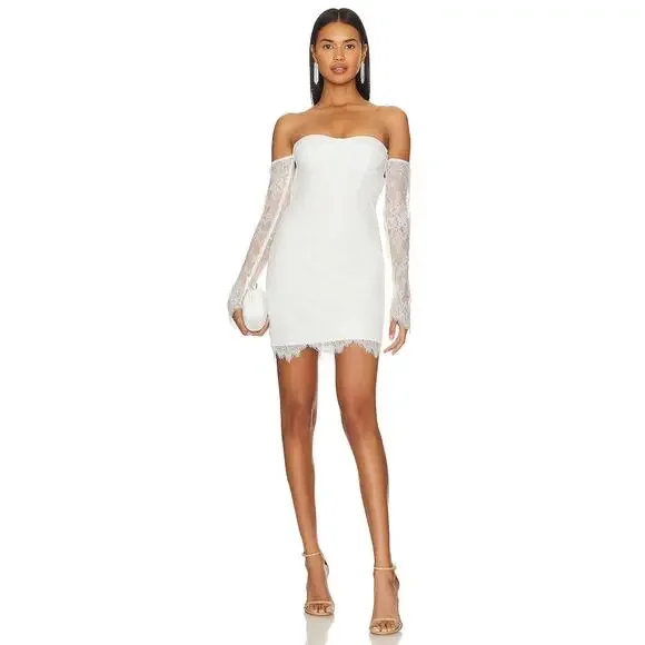 Katie May Britt Lace Strapless Mini Dress Sexy Cocktail Bridal Wedding Ivory XS
